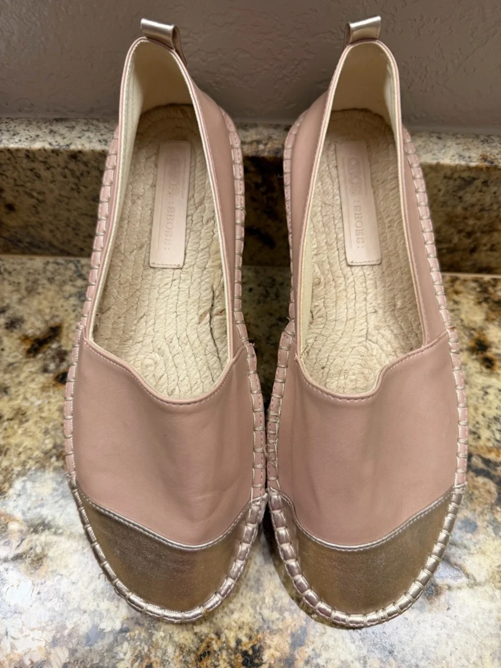ASOS Blush Pink Espadrille Flats Gold Toe Cap Size 8 Jaslynne Slip On Shoes